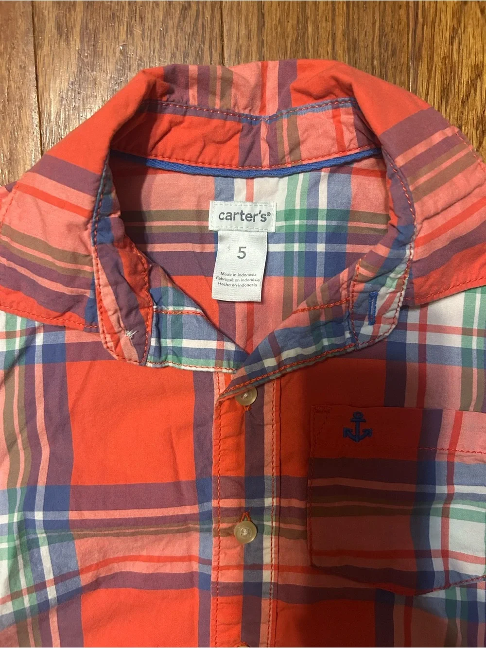 Carter's Coral and Blue Plaid Button-Down Shirt